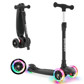 BELEEV Scooter for Kids Ages 3-12,3 Wheel Scooter for Toddler Girls Boys, Light-Up Wheels,5 Adjustable Height,Lean to Steer,Extra-Wide Deck, Three Wheel Kick Scooter for Children (Black)