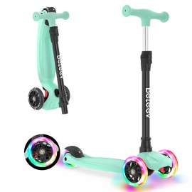 BELEEV Scooter for Kids Ages 3-12,3 Wheel Scooter for Toddler Girls Boys, Light-Up Wheels,5 Adjustable Height,Lean to Steer,Extra-Wide Deck, Three Wheel Kick Scooter for Children (Green)
