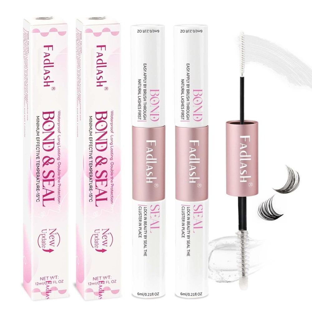 FADLASH Lash Bond and Seal Kit 2 Pcs Bond and Seal Lash Glue for Eyelash Clusters Waterproof Lash Clusters Glue Clear Stong Hold Long Lasting (12ml)