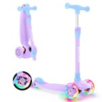 BELEEV Scooter for Kids Ages 3-12,3 Wheel Scooter for Toddler Girls Boys, Light-Up Wheels,5 Adjustable Height,Lean to Steer,Extra-Wide Deck, Three Wheel Kick Scooter for Children (Blue Purple)