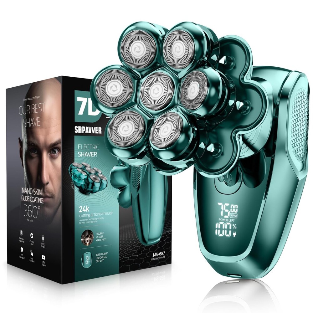 SHPAVVER Head Shavers for Bald Men: 7D Detachable Bald Shavers- IPX7 Waterproof Wet Dry Electric Razor for Balder-LED Display Type C Charger