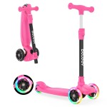 BELEEV Scooter for Kids Ages 3-12,3 Wheel Scooter for Toddler Girls Boys, Light-Up Wheels,5 Adjustable Height,Lean to Steer,Extra-Wide Deck, Three Wheel Kick Scooter for Children (Pink)