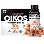 Oikos Protein Shake, Salted Caramel, 30g High Protein Drinks, Shelf Stable, Ready to Drink, 5g Prebiotic Fiber, 12 fl oz Bottle, 12 Count