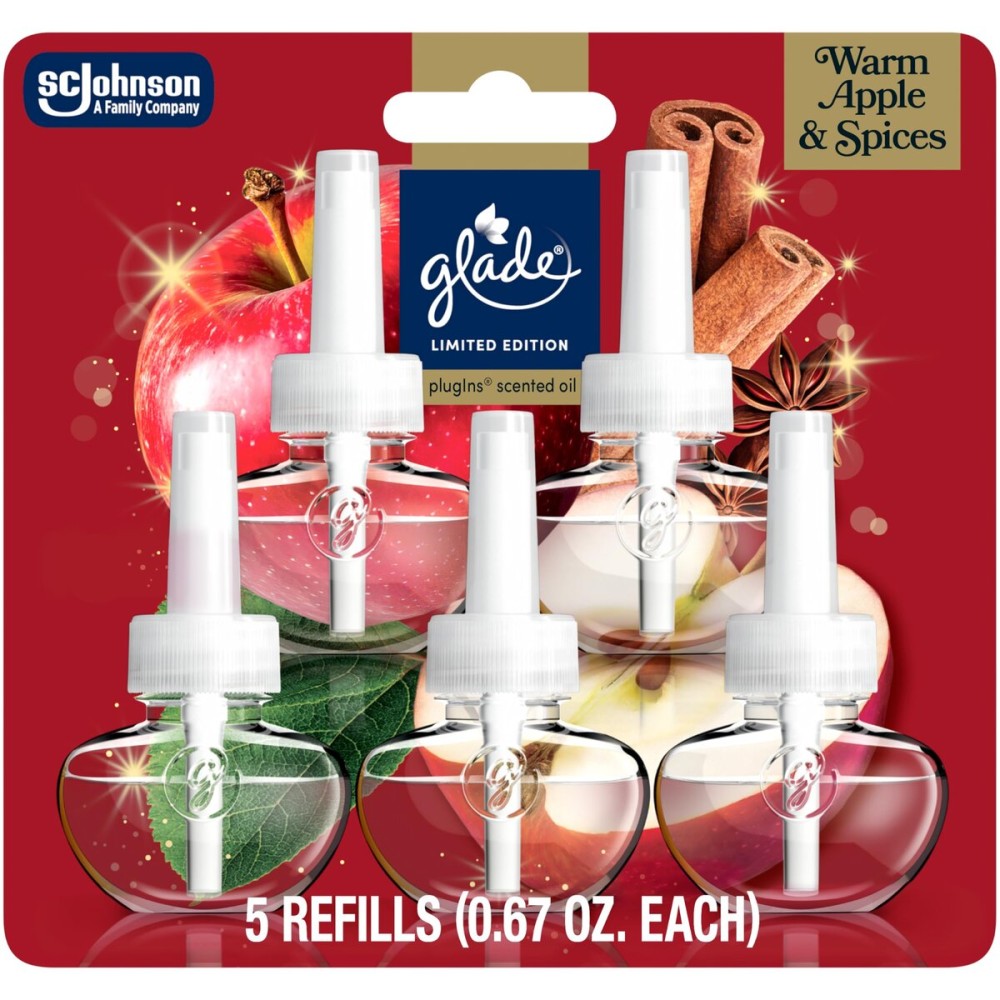 Glade PlugIns Refills Air Freshener, Warm Apple & Spices, Scented and Essential Oils for Home and Bathroom, 0.67 Fl Oz, 5 Count