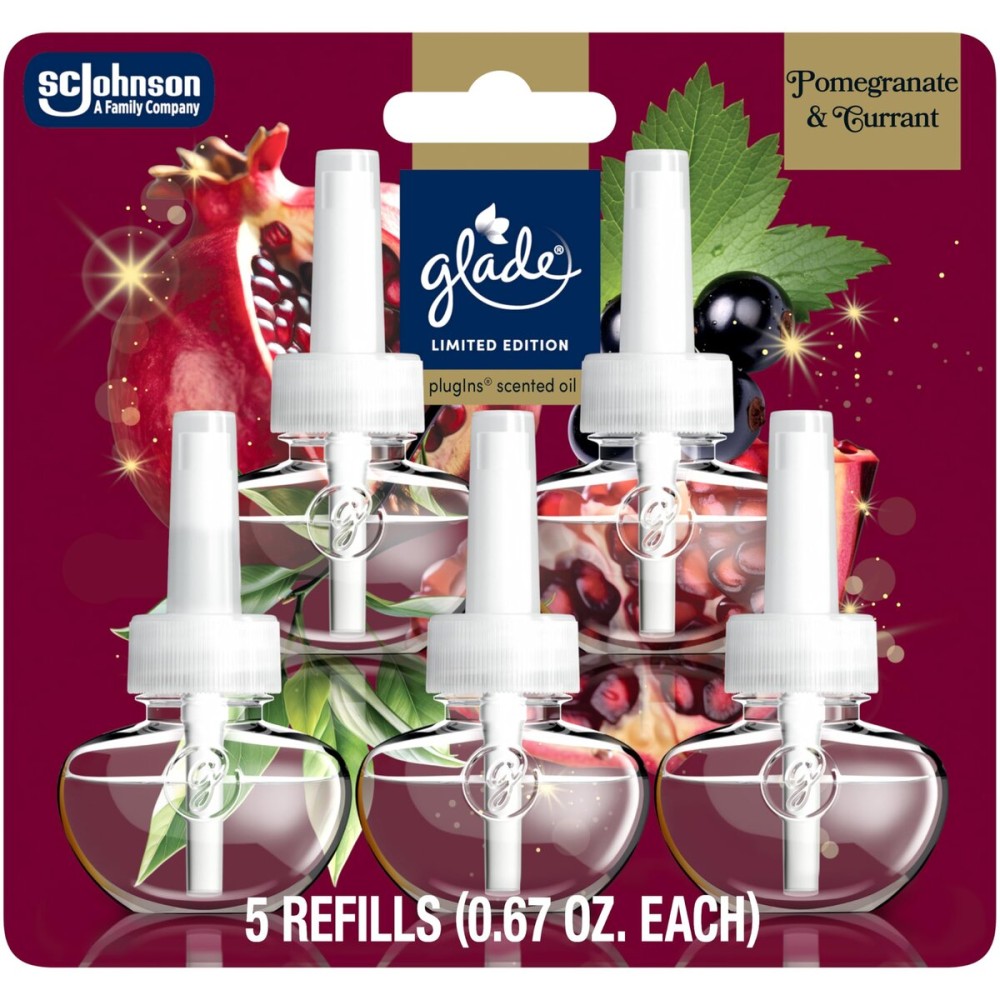 Glade PlugIns Refills Air Freshener, Pomegranate & Currant, Scented and Essential Oils for Home and Bathroom, 0.67 Fl Oz, 5 Count