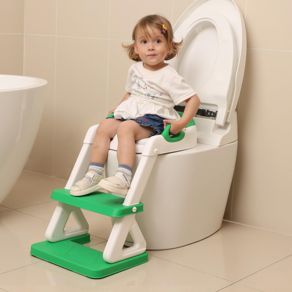 Potty Training Seat - Toddlers Potty Training Toilet with Step Stool Ladder, Toddler Toilet Seat for Kids Boys Girls, Upgrade Training Ladder with Anti-Slip Pads, Comfortable, Safe (Green
