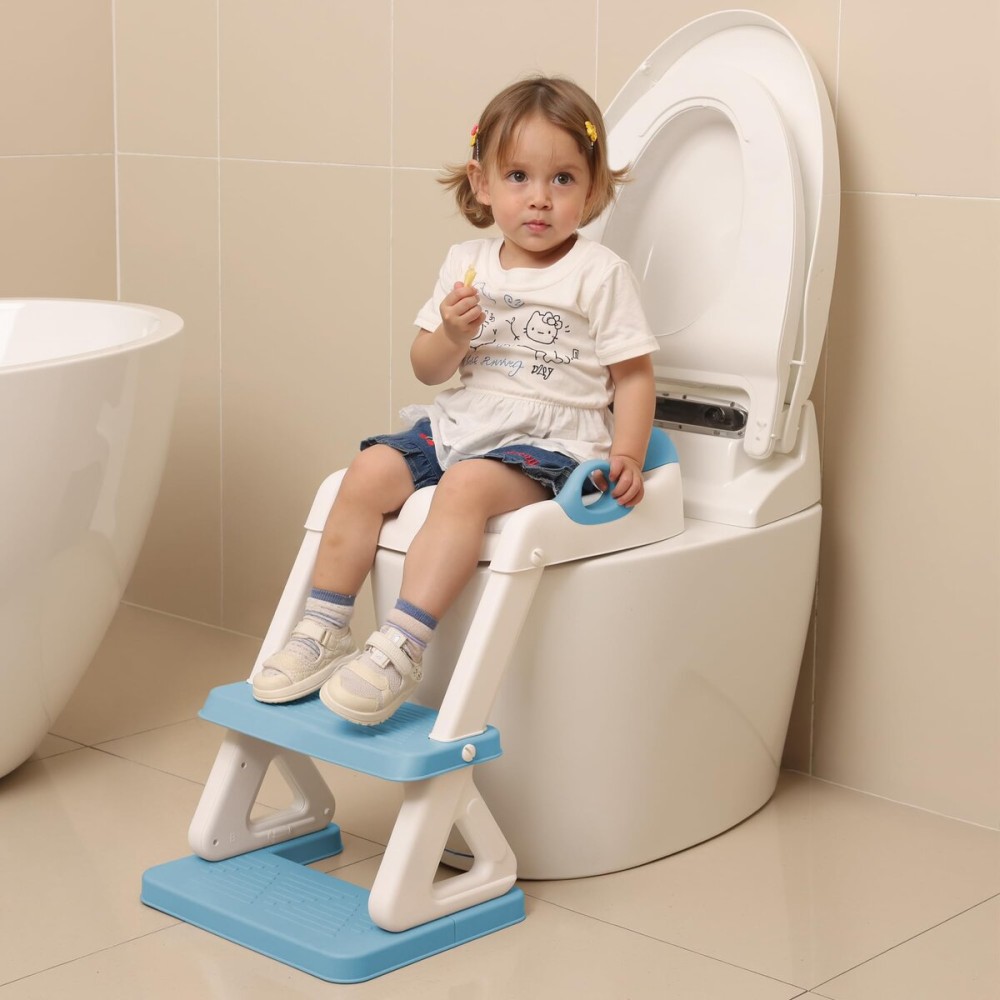Potty Training Seat - Toddlers Potty Training Toilet with Step Stool Ladder, Toddler Toilet Seat for Kids Boys Girls, Upgrade Training Ladder with Anti-Slip Pads, Comfortable, Safe (Blue)