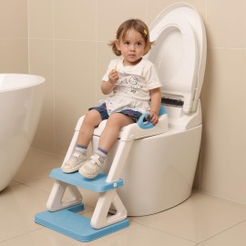 Potty Training Seat - Toddlers Potty Training Toilet with Step Stool Ladder, Toddler Toilet Seat for Kids Boys Girls, Upgrade Training Ladder with Anti-Slip Pads, Comfortable, Safe (Blue)