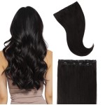 GOO GOO Clip in Hair Extensions Real Human Hair, Remy Human Hair Extensions Clip ins for Women, Natural Human Hair, 16inch 70g 2Pcs, 1B Natural Black