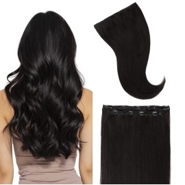 GOO GOO Clip in Hair Extensions Real Human Hair, Remy Human Hair Extensions Clip ins for Women, Natural Human Hair, 16inch 70g 2Pcs, 1B Natural Black