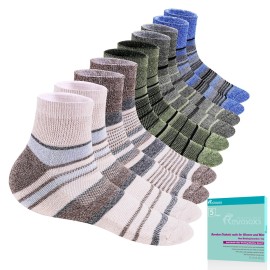Revosoxs Diabetic Socks for Women Men,5 Pairs Bamboo Viscose Non Binding Diabetic Ankle wide Seamless Socks 6-9 9-12(Dark Mix Stripe-Large)