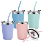 Vermida Kids Cups with Straws and Lids Leak Proof, 12oz Sippy Cups for Toddlers 1-3 No Spill, Spill Proof Cup Stainless Steel Kids Cup with Lids for School, Outdoor, 4 Pack
