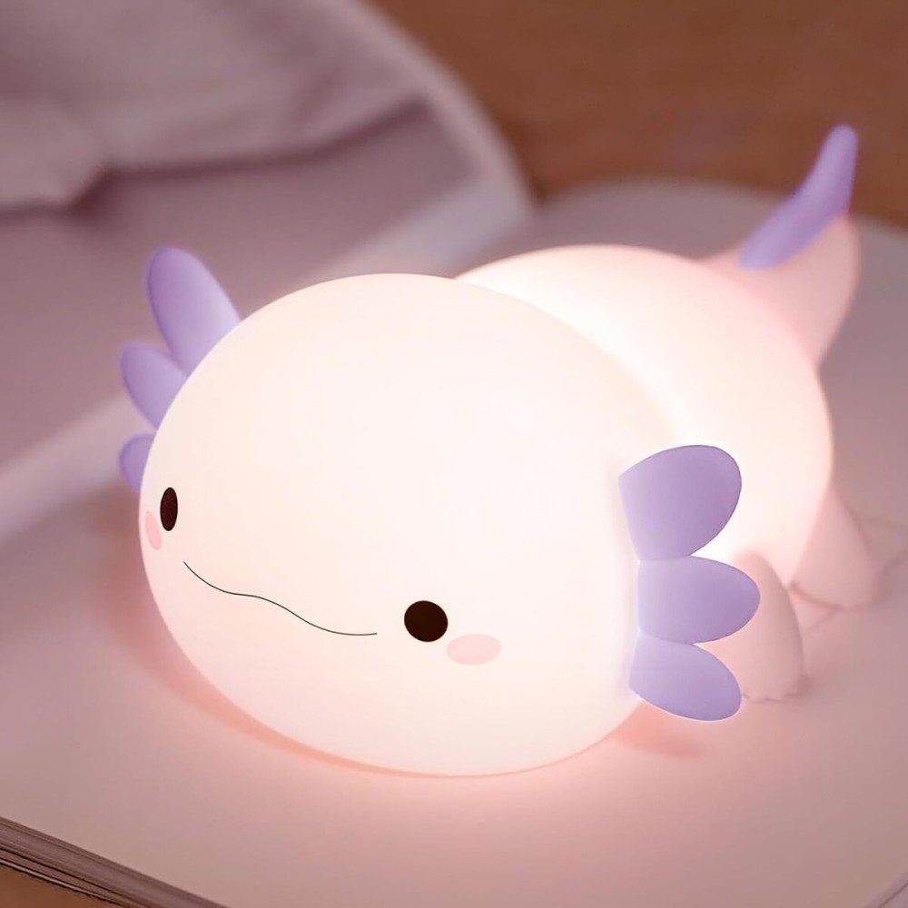 Axolotl Night Light for Kids,Cute Purple Axolotl Lamp ,LED Squishy Nursery Nightlight, Soft Silicone Novelty Animal Bedside Touch Lamp,Adorable Room Decor , Axolotl Christmas Gifts for Mom Girls Baby
