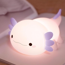 Axolotl Night Light for Kids,Cute Purple Axolotl Lamp ,LED Squishy Nursery Nightlight, Soft Silicone Novelty Animal Bedside Touch Lamp,Adorable Room Decor , Axolotl Christmas Gifts for Mom Girls Baby