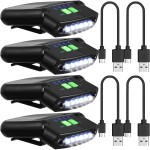 Mudder 4 Pieces LED Clip on Cap Lights USB Rechargeable Cap Flashlight Clip Waterproof Ultra Bright Hat Flashlight Headlamp for Fishing Camping Hand Work (Black)
