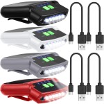 Mudder 4 Pieces LED Clip on Cap Lights USB Rechargeable Cap Flashlight Clip Waterproof Ultra Bright Hat Flashlight Headlamp for Fishing Camping Hand Work (Black,White,Red,Gray)