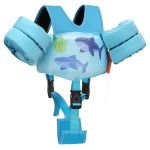 MoKo 13-20-30lbs Toddler Floaties Arm Floaties, Toddler Swim Vest Cartoon Swim Arm Band for Kids with Crotch Strap Pool Float Vests Sleeves Shoulder Straps Learn to Swim, Lignt Blue & Double Shark