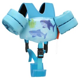 MoKo 13-20-30lbs Toddler Floaties Arm Floaties, Toddler Swim Vest Cartoon Swim Arm Band for Kids with Crotch Strap Pool Float Vests Sleeves Shoulder Straps Learn to Swim, Lignt Blue & Double Shark