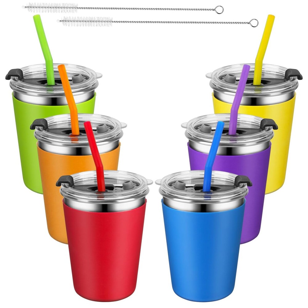 Vermida Kids Cups with Straws and Lids Leak Proof, 12oz Sippy Cups for Toddlers 1-3 No Spill, 6 Pack Spill Proof Cup Stainless Steel Kids Cup with Lids for School, Outdoor
