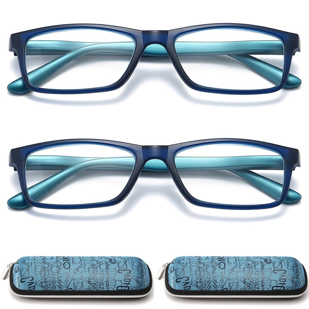 RaoOG Reading Glasses for Men/Women with Spring hinges 3.50 Rectangulart Computer Readers with Blue Light Protection and Case