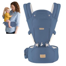 FRUITEAM 6-in-1 Baby Carrier with Waist Stool/Hip Seat, One Size Fits All -Adapt to Newborn, Baby Hip Carrier for Breastfeeding, Infant & Toddler, Dark Blue