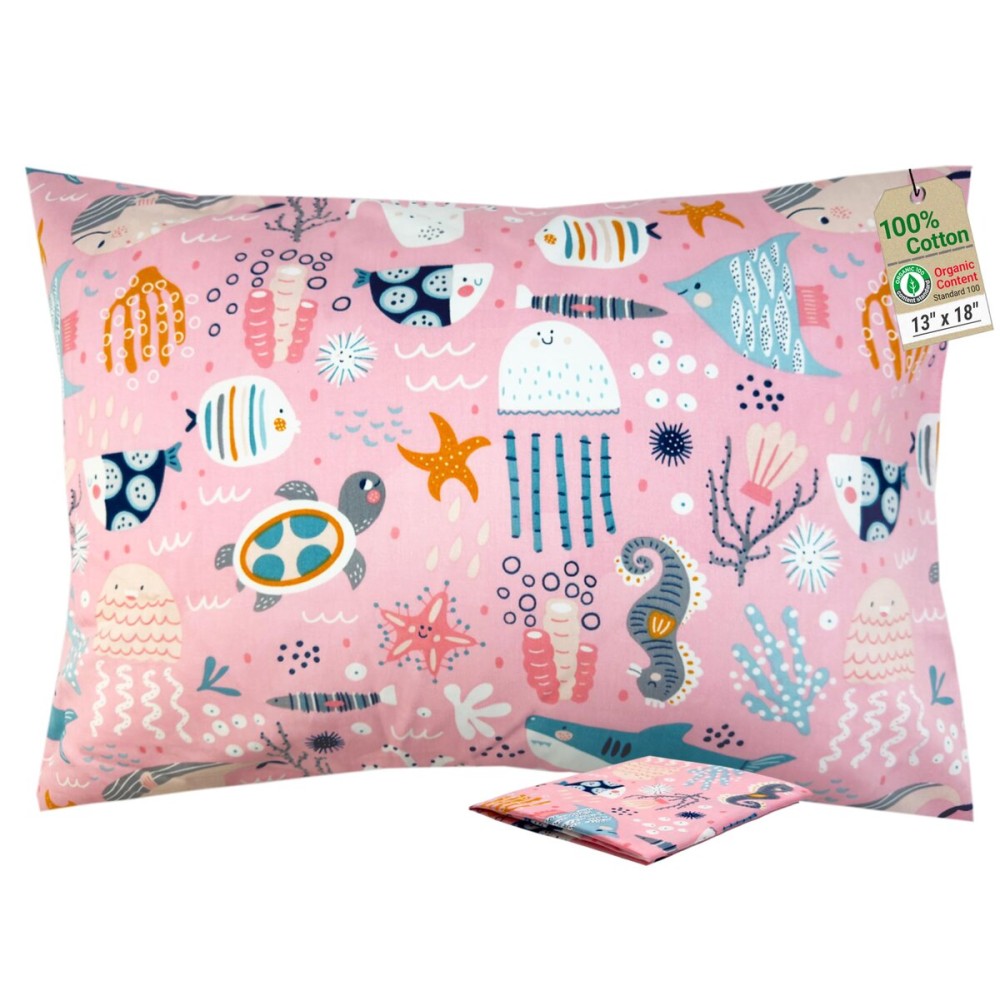 ZPECC Toddler Pillow with Pillowcase - 13x18 Organic Cotton Hypoallergenic Kids Pillow, Baby Essentials for Travel Crib Daycare Stroller (Intended for Age 2 and up) Ocean