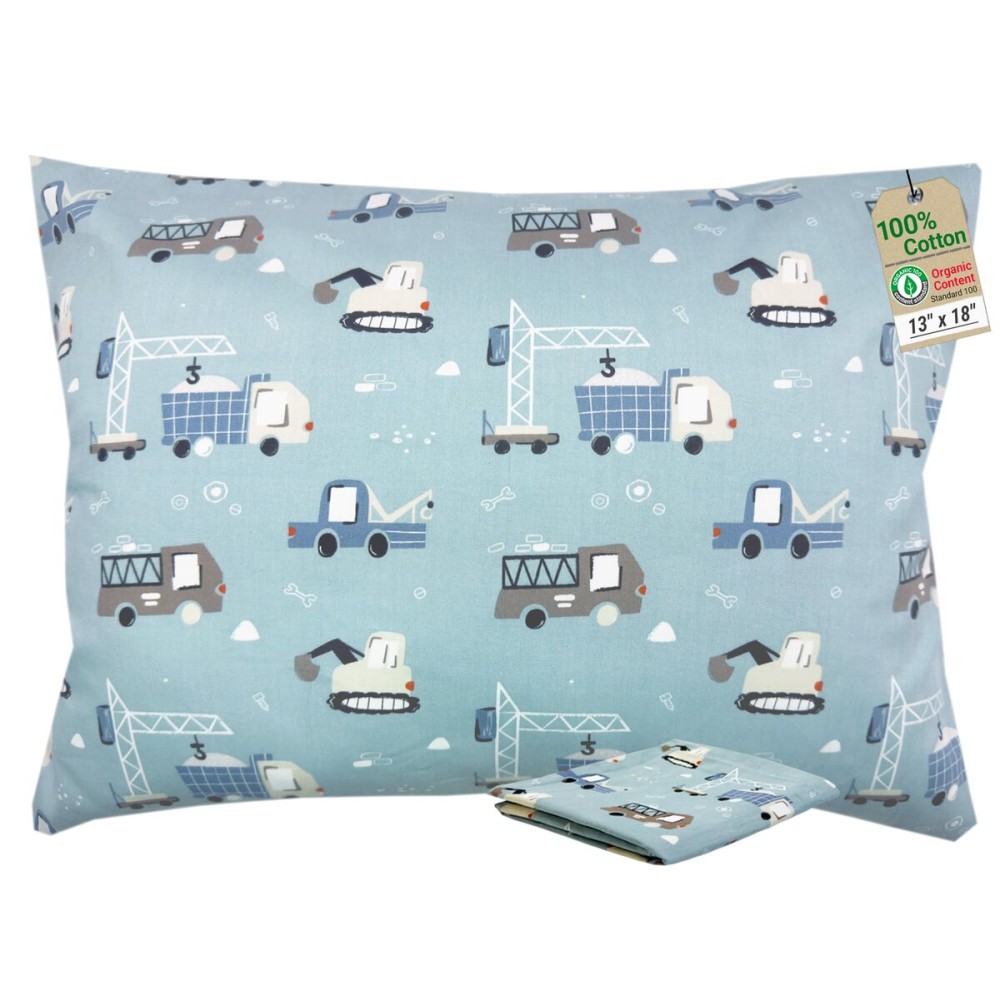 ZPECC Toddler Pillow with Pillowcase - 13x18 Organic Cotton Hypoallergenic Kids Pillow, Baby Essentials for Travel Crib Daycare Stroller (Intended for Age 2 and up) Truck