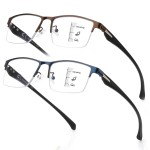 SKYOAK 2 Pack Mens Premium Progressive Multifocus Reading Glasses, TR90 Temples Blue Light Blocking Anti UV/Eye Strain Computer Readers No-Line Half Frame Multifocal Eyeglasses, Blue and Brown 1.25x