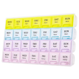 Large Weekly Pill Organizer 4 Times A Day, Medicine Cases,Moisture-Proof 7 Day Pill Box, Travel Pill Cases Portable for Pills Vitamin Fish Oil Supplements