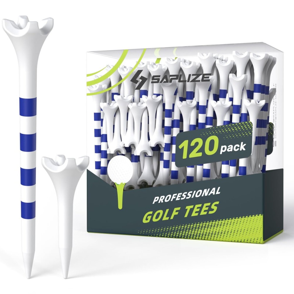 SAPLIZE Upgraded Plastic Golf Tees, Pack of 120 (1-1/2\'\' & 3-1/4), Engineered to Reduce Friction & Side Spin, Unique Golf Gifts for Golfers, Blue