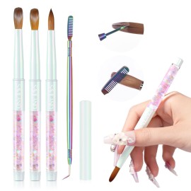 SAVILAND Essentials Kolinsky Acrylic Nail Brush Set: Size 6/10/14 Professional Acrylic Brush with Cleaner Tool Nail Brushes for Acrylics Application Nails Extension 3D Nails art Salon Home DIY