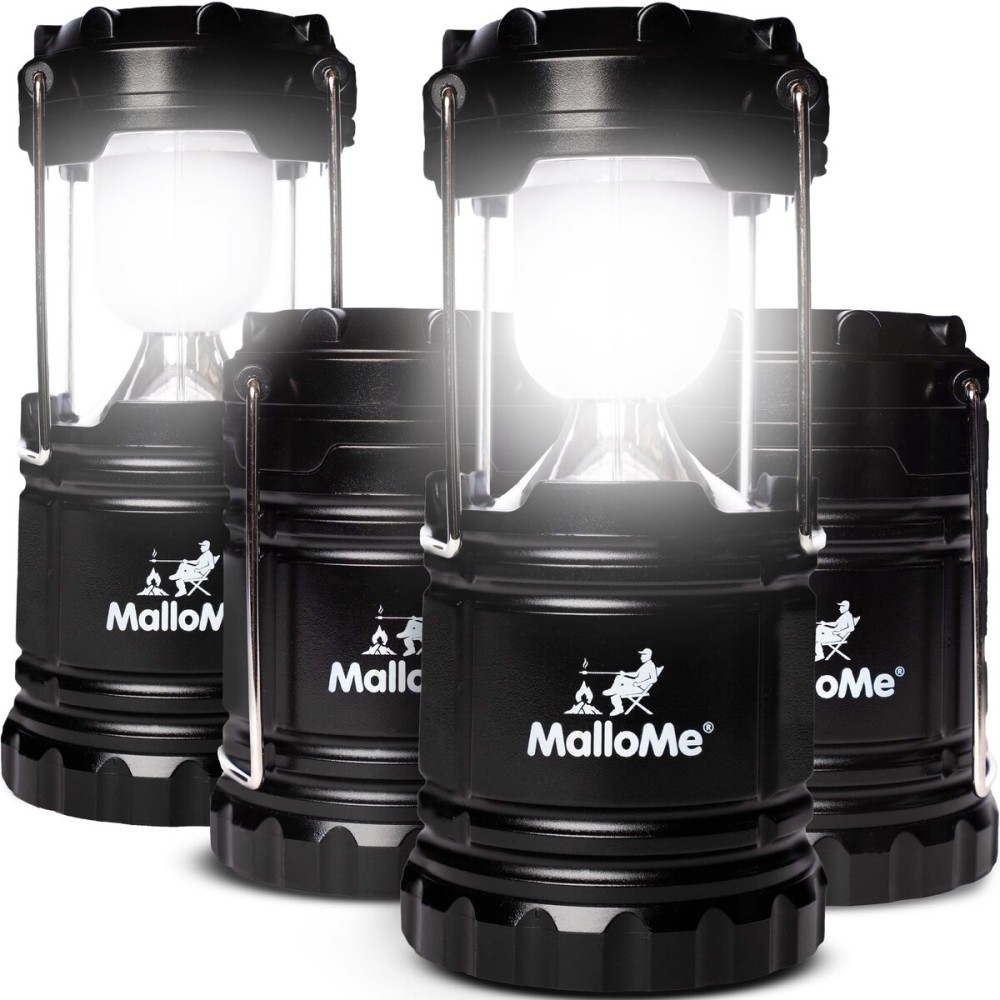MalloMe Camping Lantern Multicolor 4 Pack Lanterns for Power Outages, Camping Lights for Tent Hanging, Camp Light Tent Lamp Emergency Battery Powered LED Lantern (Rechargeable Batteries Not Included)