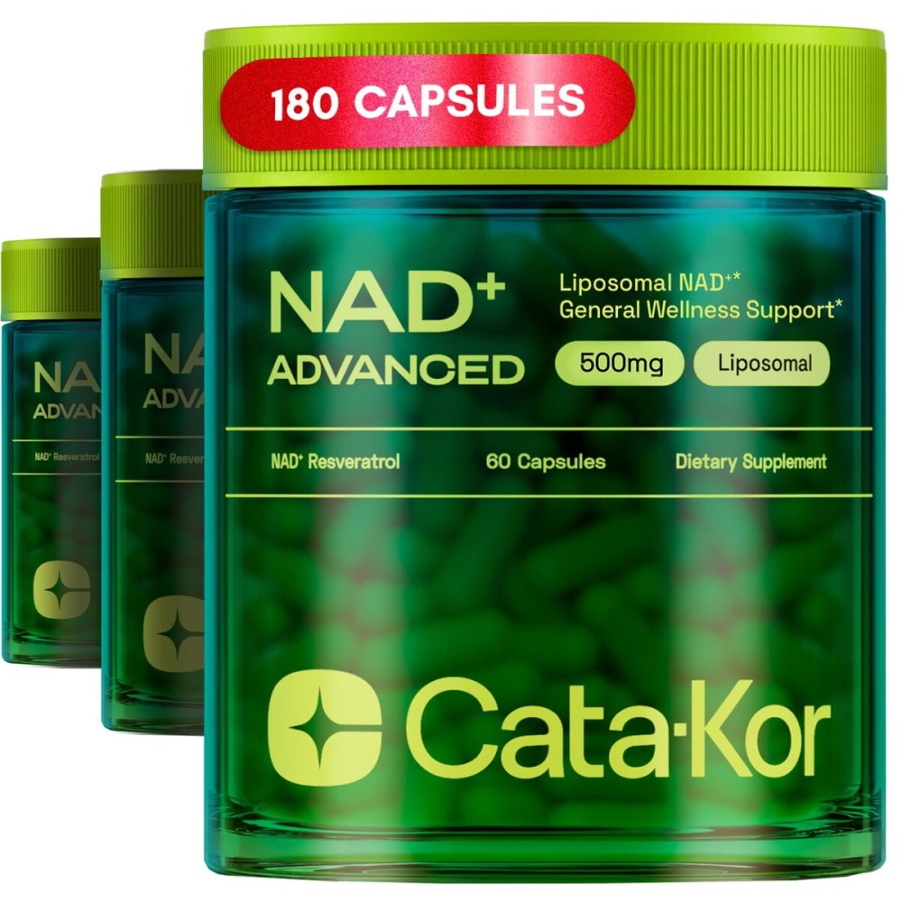 Cata-Kor Liposomal NAD Supplement with Resveratrol - NMN Supplement Alternative - 90-Day Supply - Third-Party Tested - 180 Capsules - Advanced NAD+ Resveratrol - Pack of 3