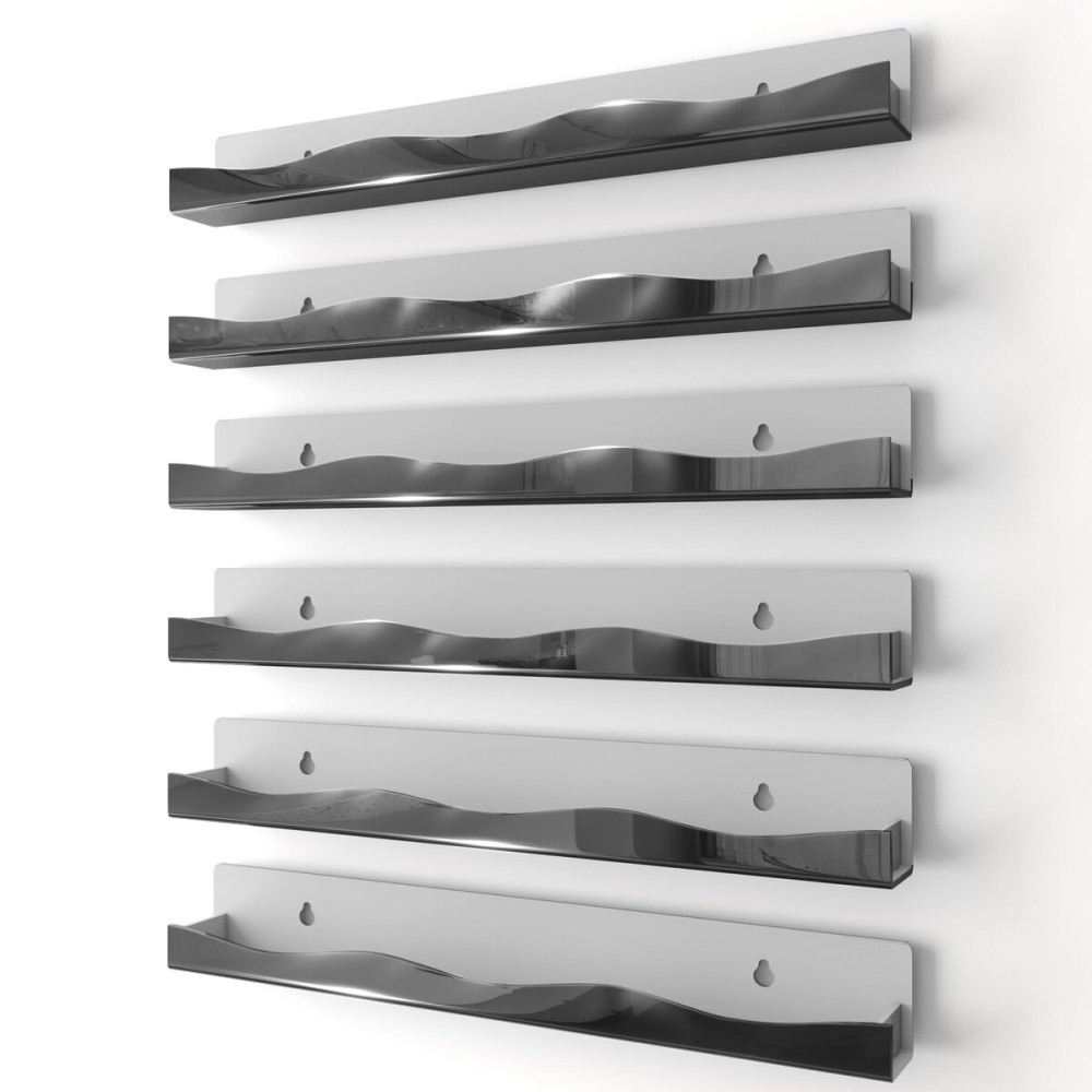 Wall-Mounted Nail Polish Organizer Rack - 15-Inch Black Mirror Finish Nail Polish Shelf, Makeup & Beauty Essentials Storage - Multi-Purpose Display Holder for Small Space, Vanity Bathroom, 6 Pack