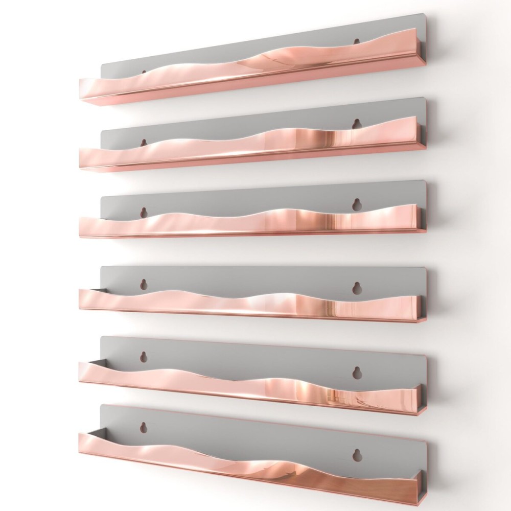 Wall-Mounted Nail Polish Organizer Rack - 15-Inch Rose Gold Mirror Finish Nail Polish Shelf, Makeup & Beauty Essentials Storage - Multi-Purpose Display Holder for Small Space, Vanity Bathroom, 6 Pack