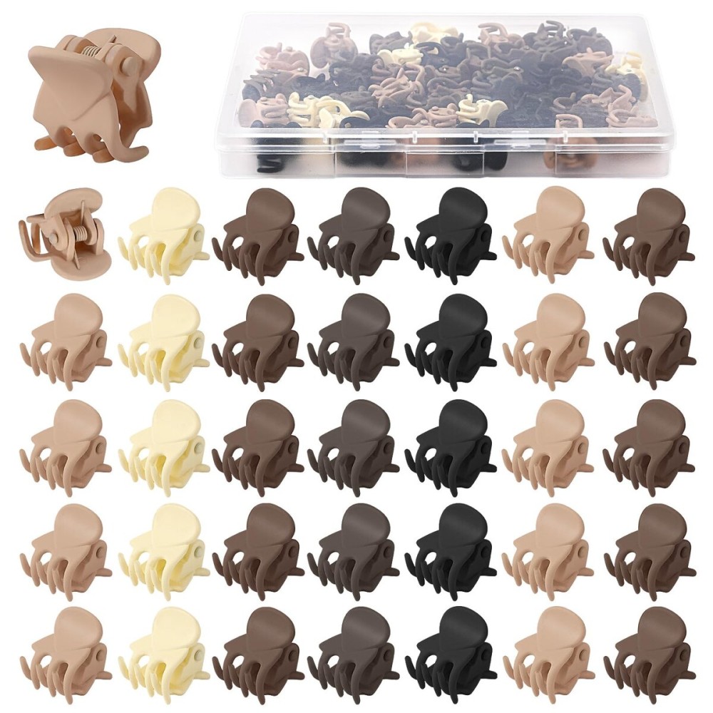 JANYUN 48Pcs Matte Small Mini Hair Claw Clips, Plastic Little Tiny Hair Clips for Girls Women Strong Grip Neutral Color for Birthday Party Gifts Accessories