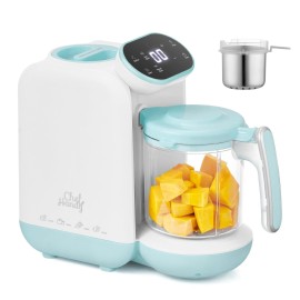 Chefhandy Baby Food Maker, Steamer & Blender, Puree Maker with Auto/Manual Blend, Steam Basket, Bottle Warmer & Sterili-zer, Compact Easy-to-Clean Baby Food Processor (White Blue)