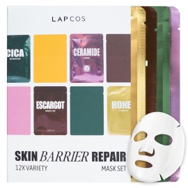 LAPCOS Skin Barrier Repair Sheet Mask Variety Pack - Escargot, Cica, Ceramide, Honey 4 Types of Face Mask Set - Daily Korean Skin Care w/Snail Mucin, Centella Asiatica & Niacinamide (12 ea)