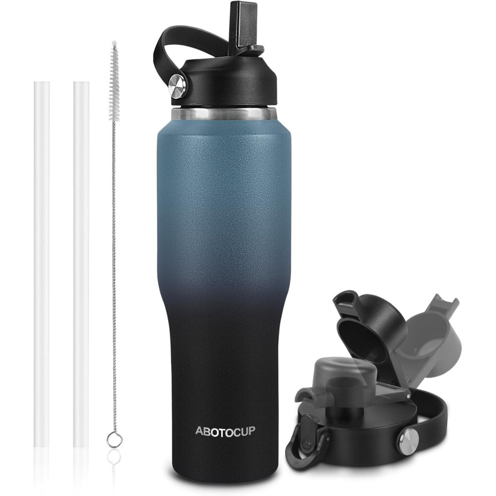 40oz Insulated Water Bottle Keep Cold 24h&Hot 12h, Double Wall Vacuum Insulated Water Bottles with Straw/Spout Lid, Stainless Steel Water Bottles that Fit in Any Car Cup Holder, Leak-proof
