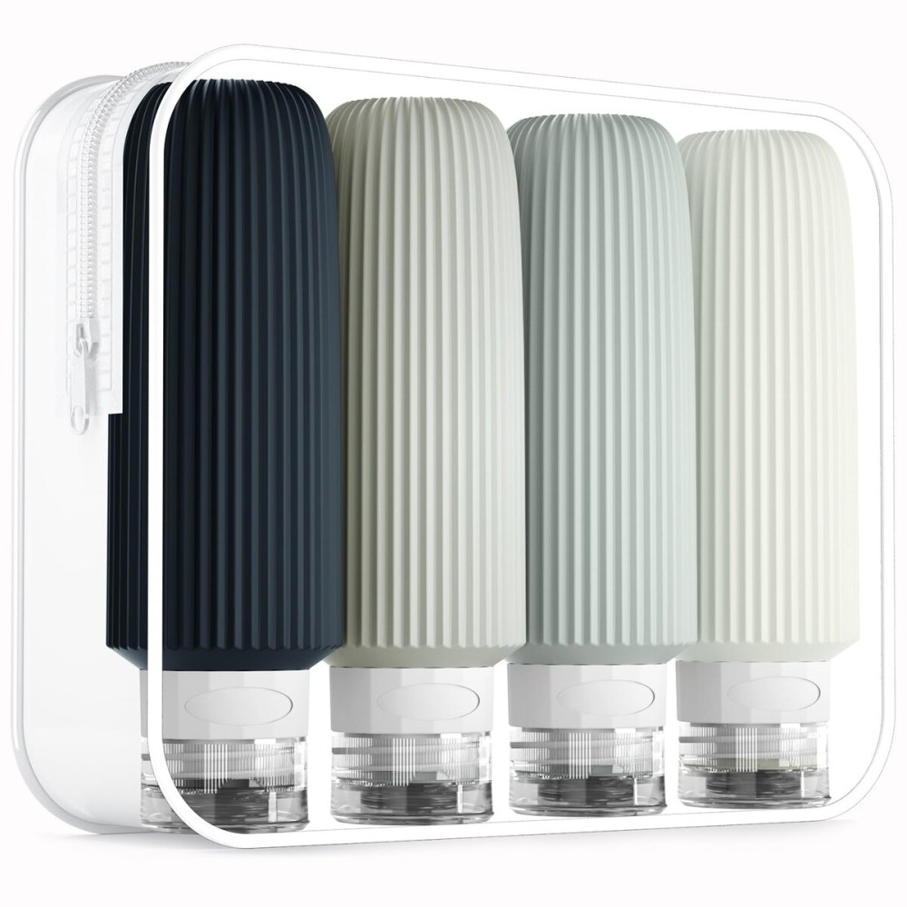 Mrsdry Travel Bottles for Toiletries, Large 6oz Travel Size Containers, BPA Free Leak Proof Tubs Refillable Liquid Accessories with Toiletry Bag for Cometic Shampoo and Lotion Soap (4 Pack)