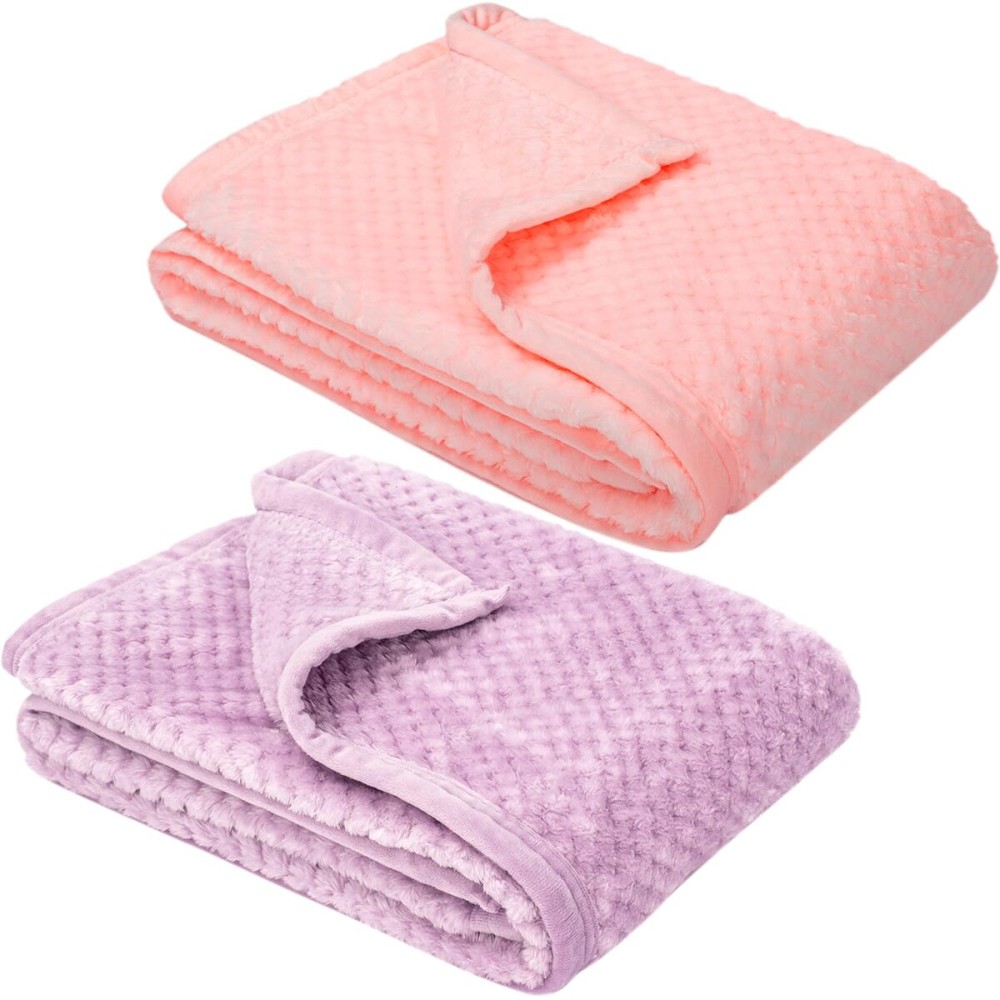 Fuzzy Blanket or Fluffy Blanket for Baby, Soft Warm Cozy Coral Fleece Toddler, Infant or Newborn Receiving Blanket for Crib, Stroller, Travel, Decorative, 3040, Baby Pink+Lavender