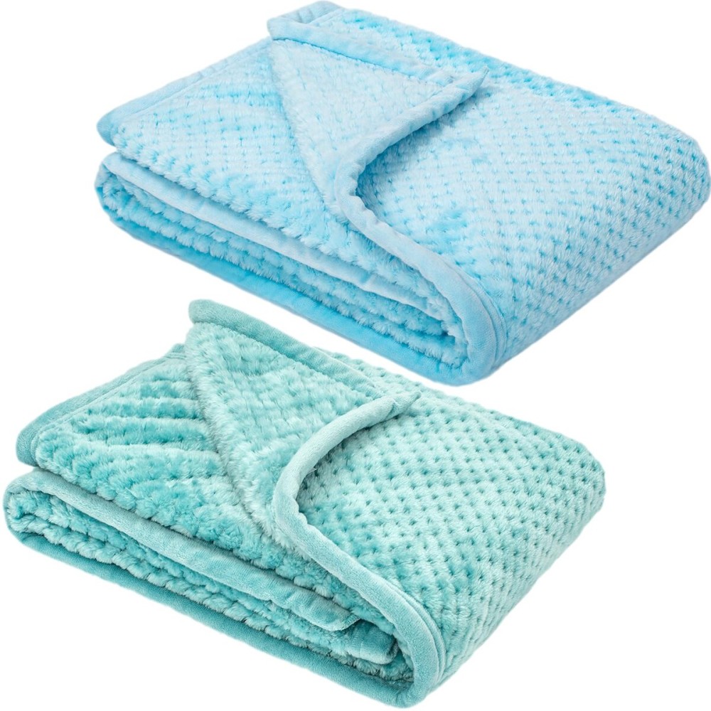 Fuzzy Blanket or Fluffy Blanket for Baby, Soft Warm Cozy Coral Fleece Toddler, Infant or Newborn Receiving Blanket for Crib, Stroller, Travel, Decorative, 3040, Ice Blue+Blue Bell