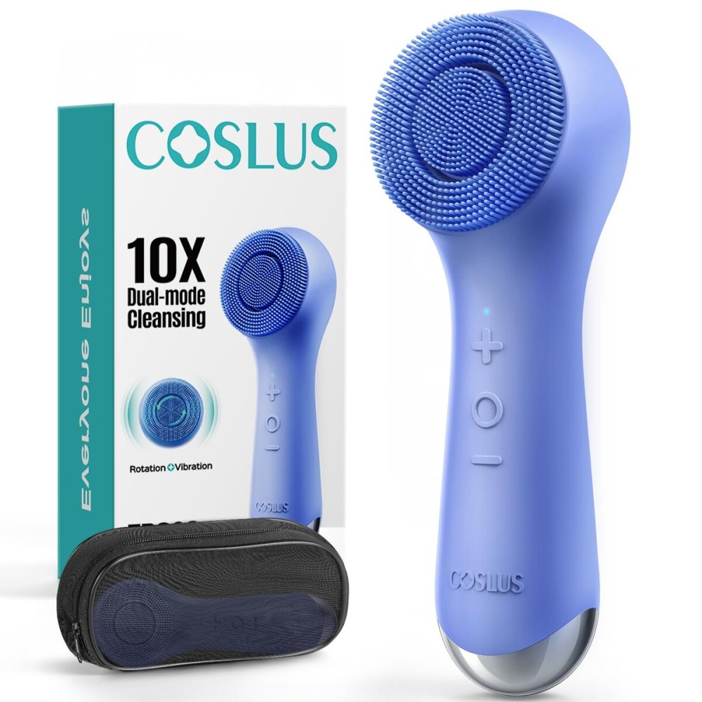 COSLUS Face Scrubber Facial Cleansing Brush: 2 in 1 Spin and Vibration Patented Tech, Silicone Electric Exfoliator Scrubber with Automatic Foaming, Waterproof Face Cleanser Brush for Men and Women