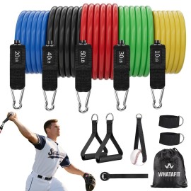 WHATAFIT Resistance Bands, Exercise BandsResistance Bands for Working Out, Work Out Bands with Handles for Men and Women Fitness, Strength Training Home Gym Equipment 10-150LB Colorful with Baseball