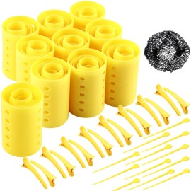WILLBOND 141 Pieces Hair Rollers Set Include 60 Plastic Hair Rollers(Yellow,6 Sizes)