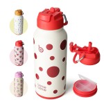 BOTTLE BOTTLE 32oz Insulated Water Bottle Stainless Steel Sport Water Bottle with Straw Dual-use Lid Design for Gym with Pill Box (Polka Pop)