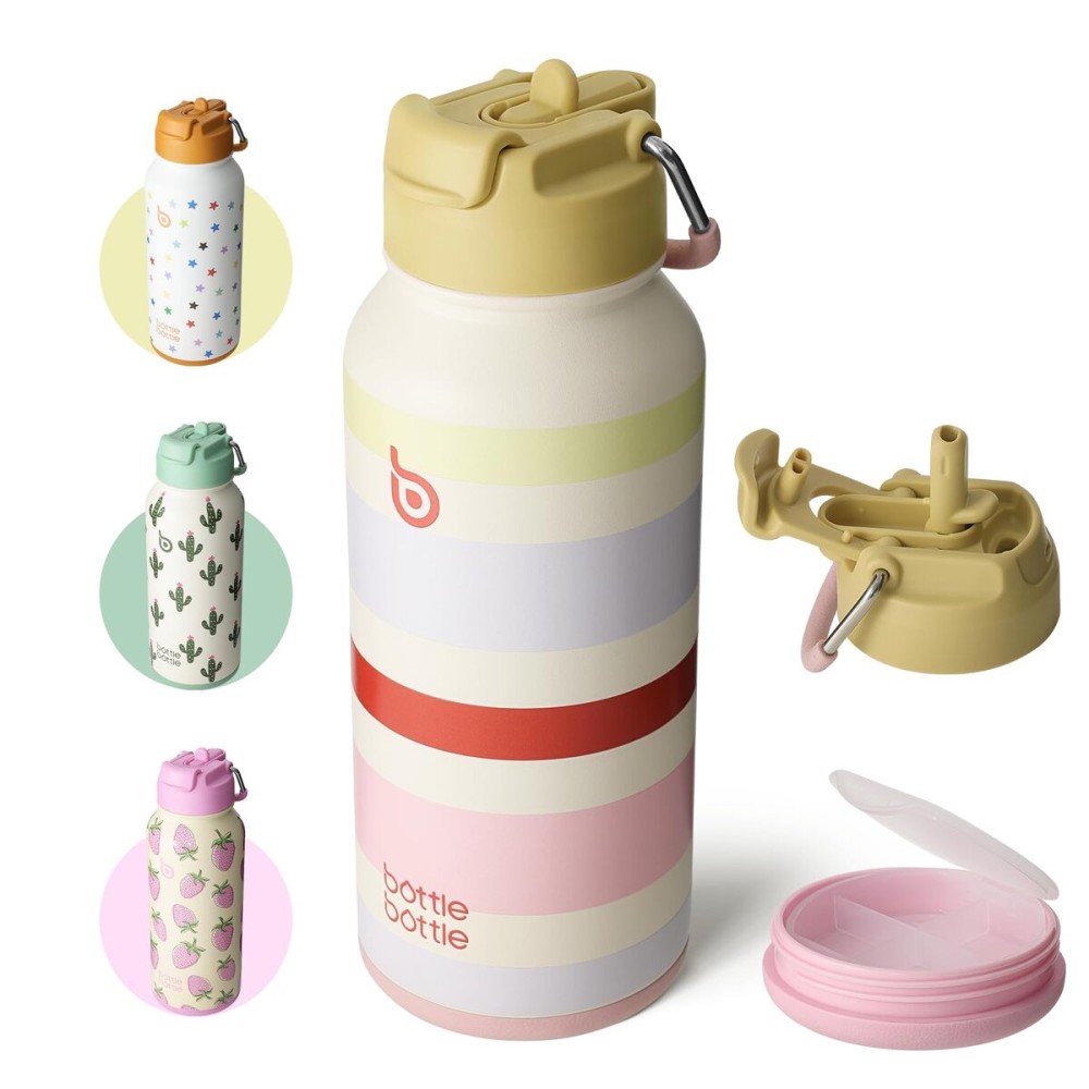 BOTTLE BOTTLE 32oz Insulated Water Bottle Stainless Steel Sport Water Bottle with Straw Dual-use Lid Design for Gym with Pill Box (AuroraBands)