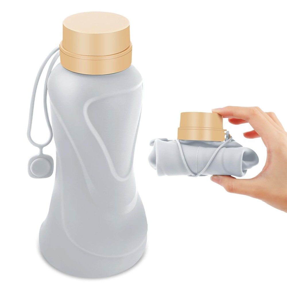 NAVTUE Collapsible Water Bottles,650ml,Leak Proof,Reuseable BPA Free Silicone Foldable Water Bottles,Durable Lightweight for Travel Gym Camping Hiking,Compact Size Portable Sports Water Bottle (Grey)