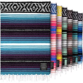 Hydration Nation Authentic Extra Large Mexican Blanket (70x50) - Handwoven Yoga, Serape- Artisanal Falsa, Beach, Camping, Picnic, Outdoor - Purple Haze