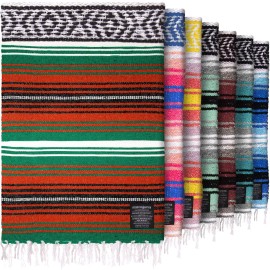 Hydration Nation Authentic Extra Large Mexican Blanket (70x50) - Handwoven Yoga, Serape- Artisanal Falsa, Beach, Camping, Picnic, Outdoor - Storm Orange